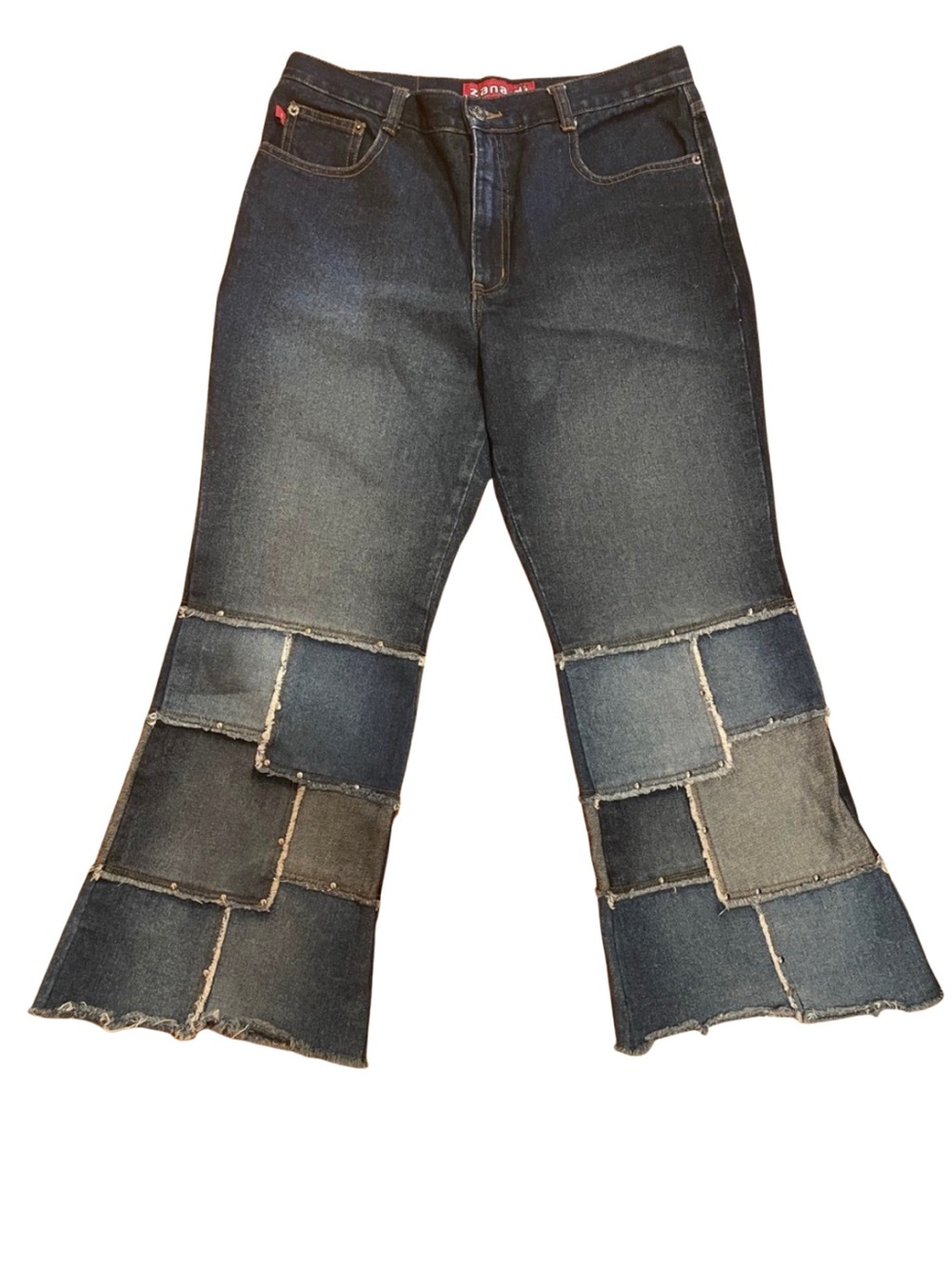 Vintage Y2K Zana Di Dark Blue Patchwork Wide-Leg Jeans Cropped